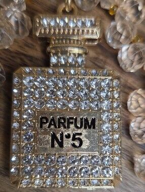 Bright Crystal Parfum N°5 Bottle Keychain with Sparkly Beaded Wristlet